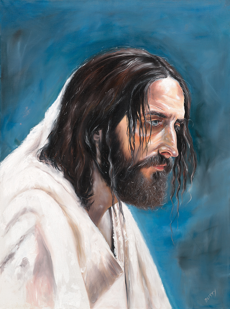 Portrait of Christ - oil painting of Christ in near profile against deep blue, by Biljana Mancini